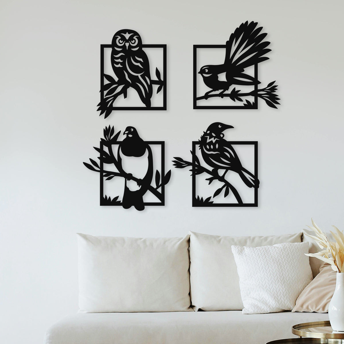 Four Bird - Wall Art (Collage Display) [Tui, Ruru, Fantail, Wood Pigeon]