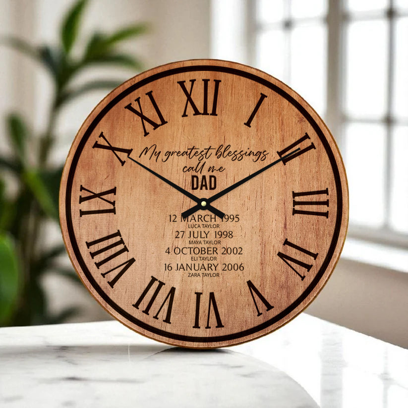 Greatest Blessings Dad Clock - Personalised - Solid Timber