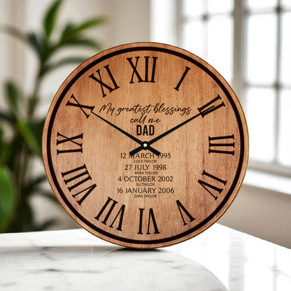Greatest Blessings Dad Clock - Personalised - Solid Timber
