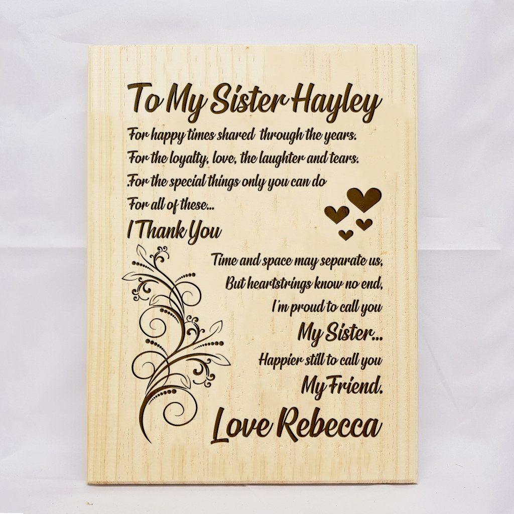To My Sister Plaque
